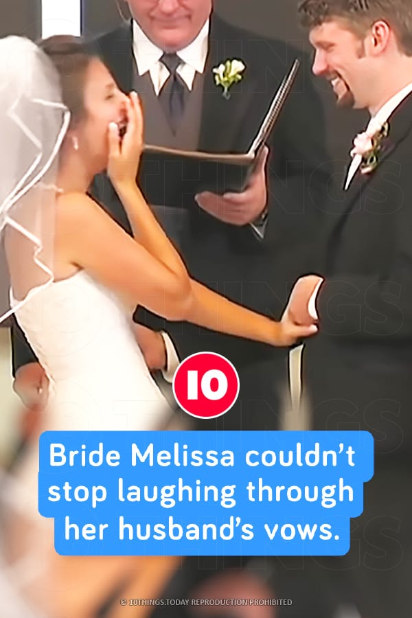 Bride Melissa couldn’t stop laughing through her husband’s vows.