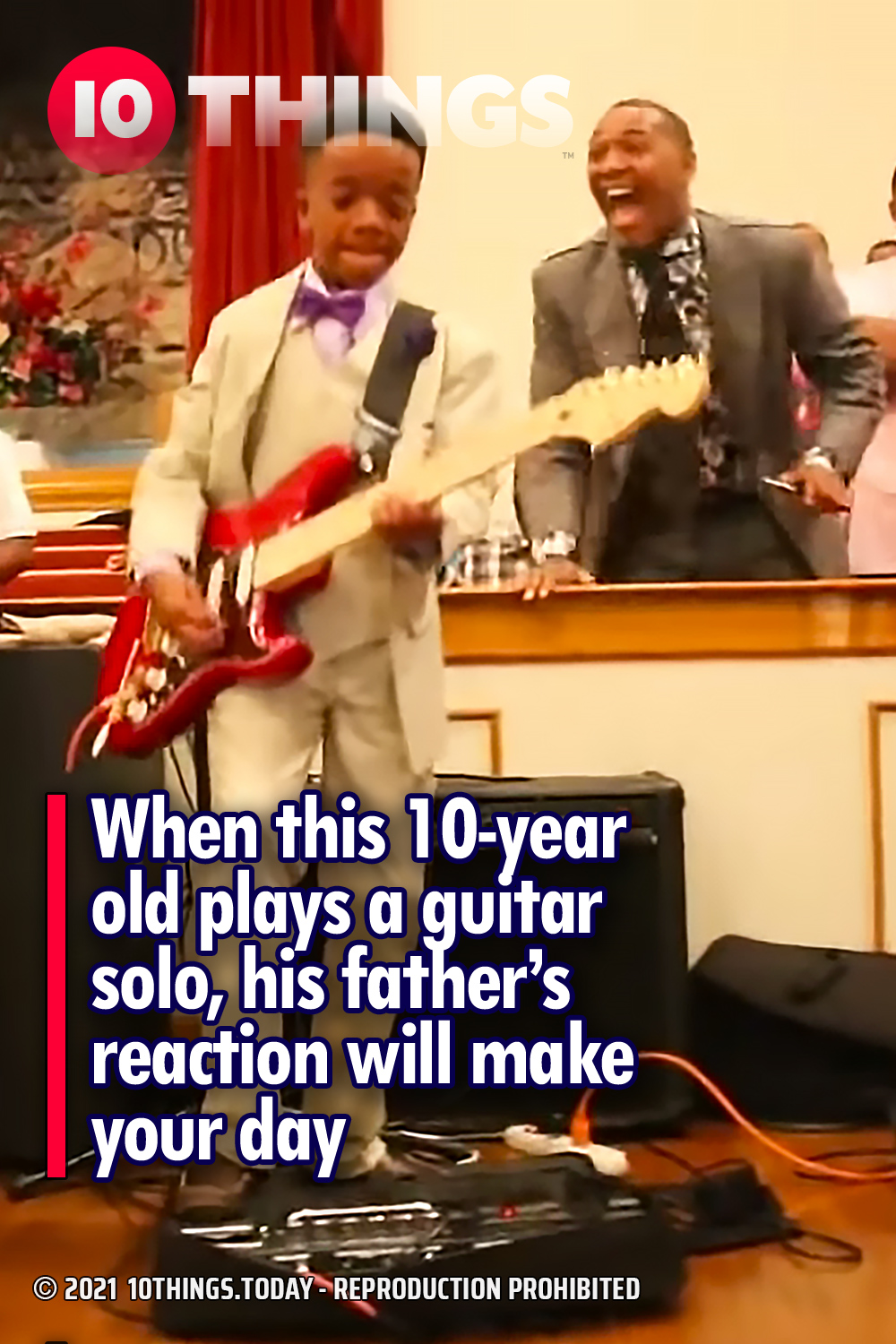 When this 10-year old plays a guitar solo, his father’s reaction will make your day